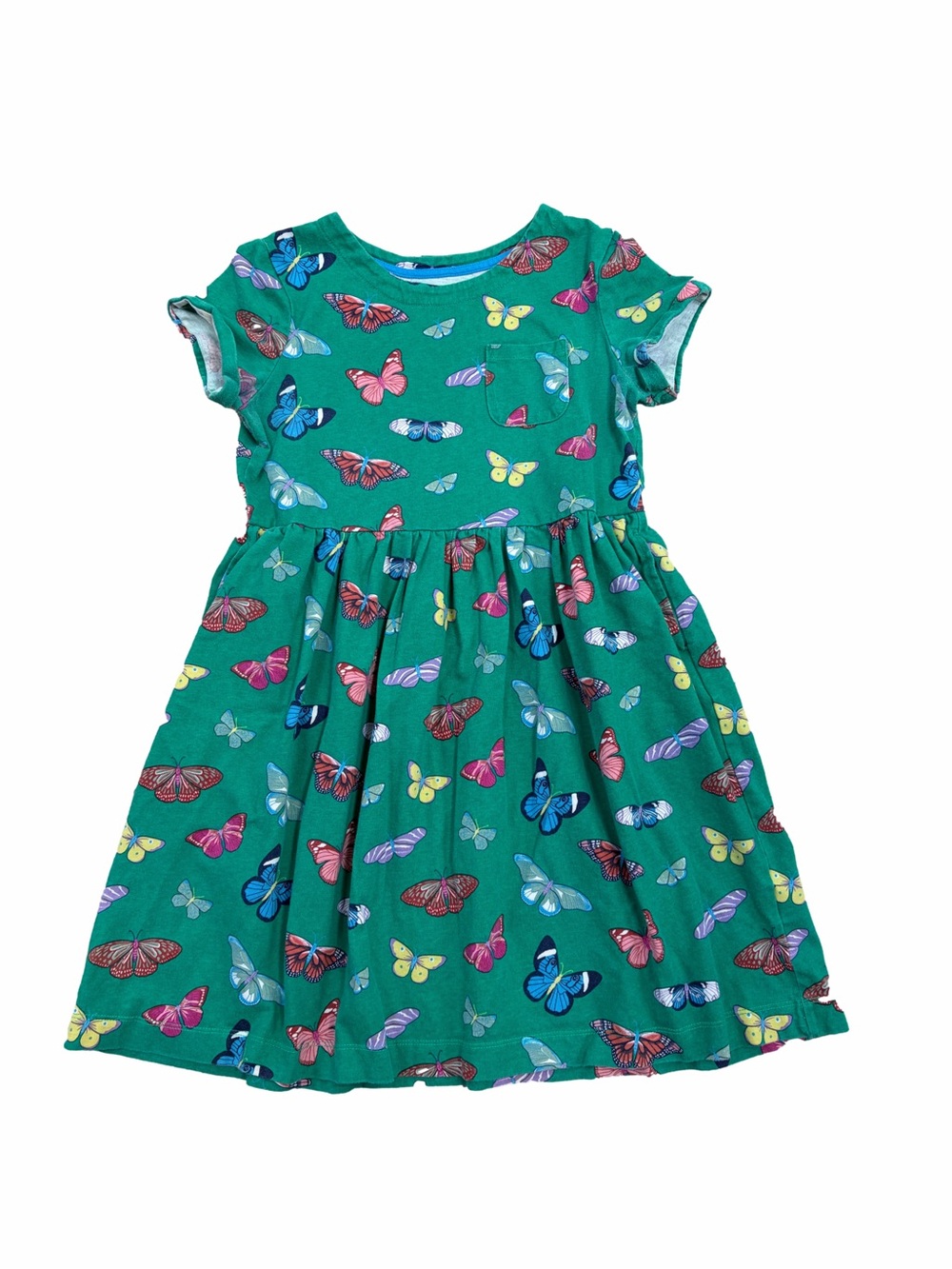 Mini Boden Size 11-12 Years Green Butterfly Print Short Sleeve Pocket Dress
